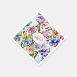 SERVIETTE JETABLE BOUTEILLES ET FLEURS BLANCHES