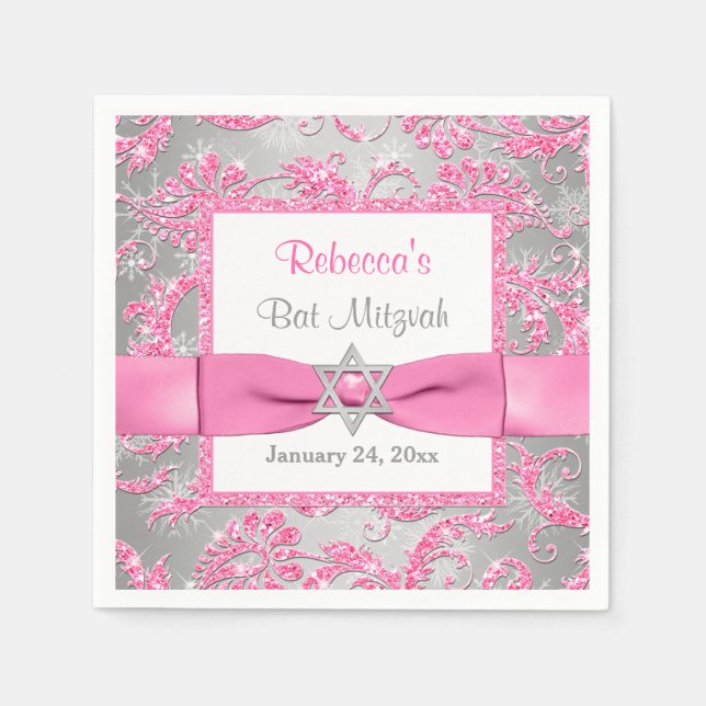 Serviette Jetable Bow IMPRIMÉ, Wonderland Bat mitzvah Napkins hiver (Devant)
