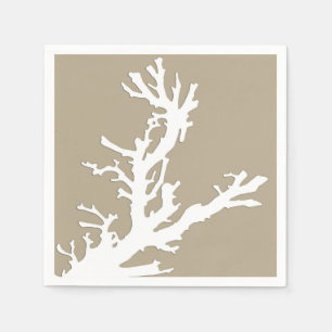 Serviette Jetable Branche de corail - blanc sur taupe