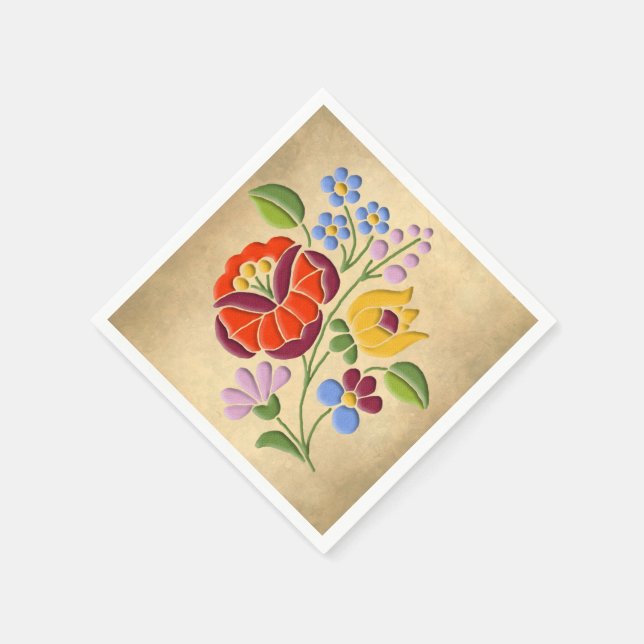 Serviette Jetable Broderie Kalocsa - Motif d'art populaire hongrois (Coin)