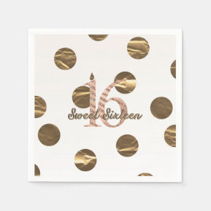 Serviette Jetable Bronze Pois Rose Gold Anniversaire 16 Ans Douce