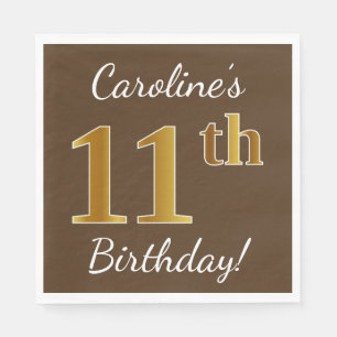 Serviette Jetable Brown, Faux Gold 11e anniversaire + Nom personnali