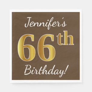 Serviette Jetable Brown, Faux Gold 66e anniversaire + Nom personnali