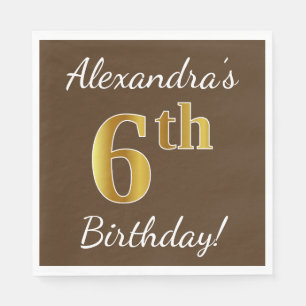 Serviette Jetable Brown, Faux Gold 6e anniversaire + Nom personnalis