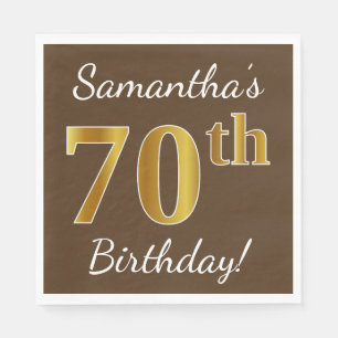 Serviette Jetable Brown, Faux Gold 70e anniversaire + Nom personnali