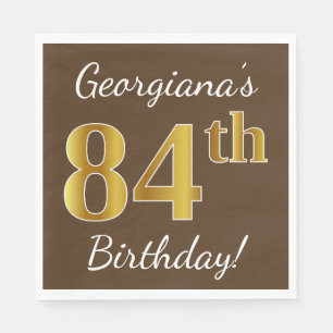 Serviette Jetable Brown, Faux Gold 84e anniversaire + Nom personnali