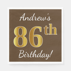 Serviette Jetable Brown, Faux Gold 86e anniversaire + Nom personnali