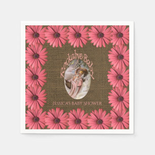 Serviette Jetable Brun floral rustique de rose du baby shower de