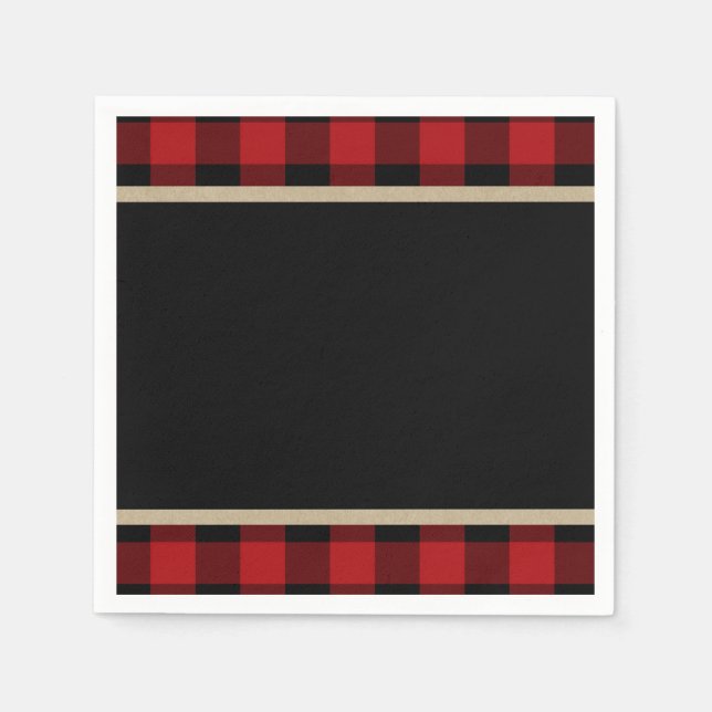 Serviette Jetable Buffle rouge rustique noir plaid fête d'anniversai (Devant)