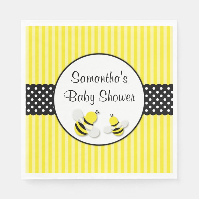 Serviette Jetable Bumble Bee rayé Baby shower Pois (Devant)