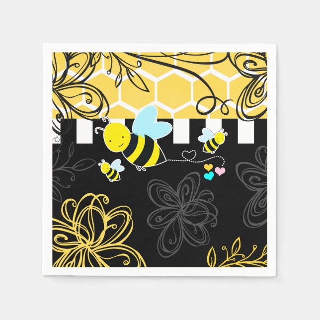Serviette Jetable Bumblebee Baby shower noir et jaune Moderne Chic (Devant)