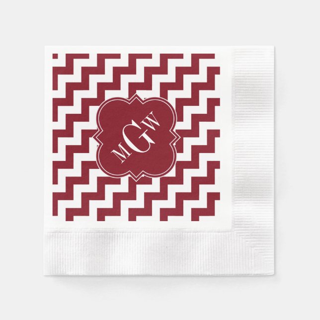 Serviette Jetable Burgundy Chevron Burgundy Quatrefoil 3 monogram (Devant)