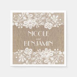 Serviette Jetable Burlap et dentelle Vintage Mariage élégant