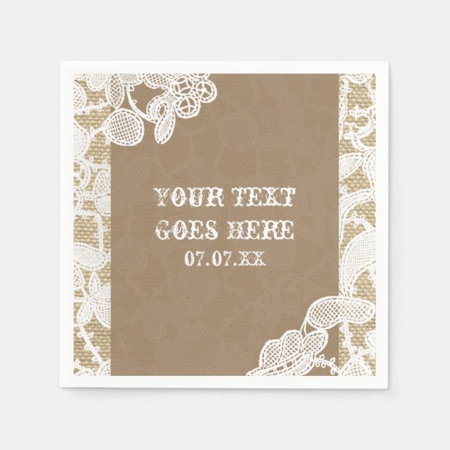 Serviette Jetable Burlap & White Floral Lace Élégant Mariage rustiqu (Devant)