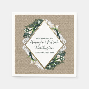 Serviette Jetable Calla Lily Country Burlap et dentelle Mariage serv