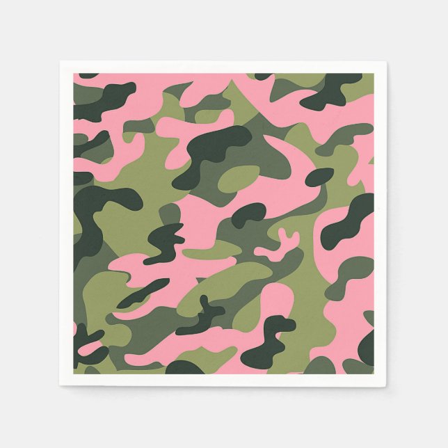Serviette Jetable Camouflage de l'armée verte rose Country Anniversa (Devant)