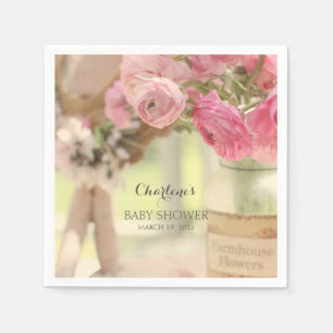 Serviette Jetable Campagnard Chic Démodé Fleurs Rose Pâle