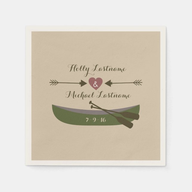 Serviette Jetable Canoë + Coeur Avec Flèches Mariage serviettes (Devant)
