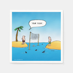 Serviette Jetable Caricature amusante de Shark Volleyball