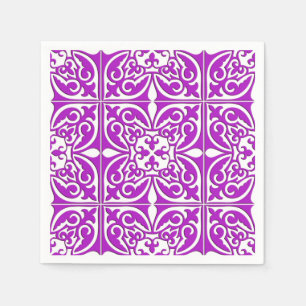 Serviette Jetable Carreau marocain - violet pourpre et blanc