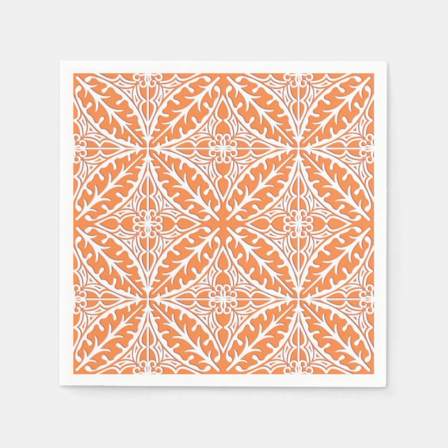 Serviette Jetable Carreaux marocains - corail orange et blanc (Devant)