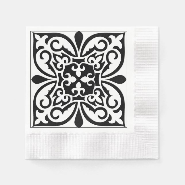 Serviette Jetable Carrelage marocain - blanc avec arrière - plan noi (Devant)