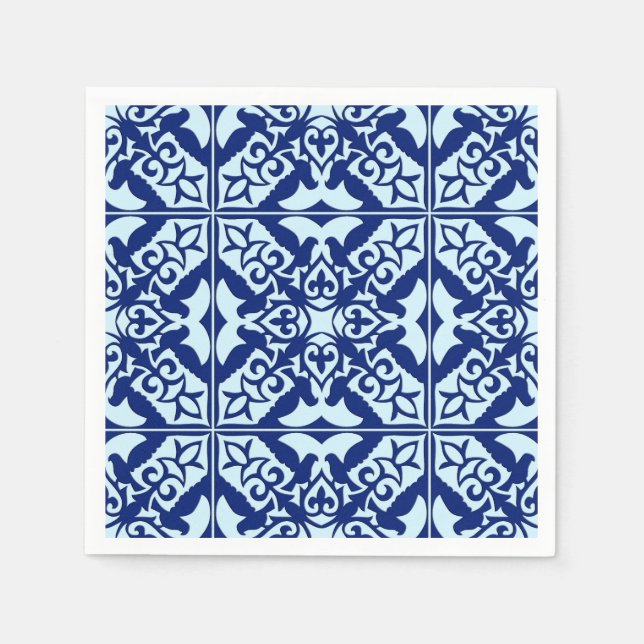 Serviette Jetable Carrelage marocain - bleu marine et bleu clair (Devant)