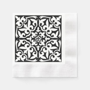 Serviette Jetable Carrelage marocain - noir avec arrière - plan blan