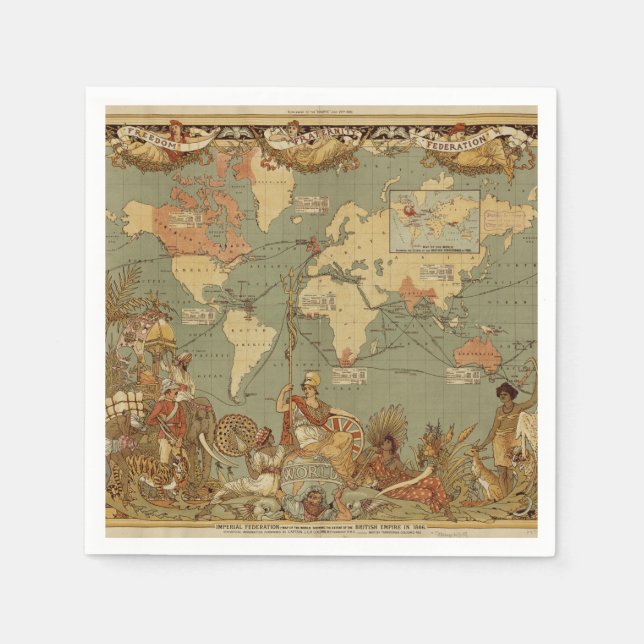 Serviette Jetable Carte du monde Antique 1886 Illustré (Devant)