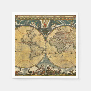 Serviette Jetable Carte du monde antique - Joan Blaeu - 1664 Serviet