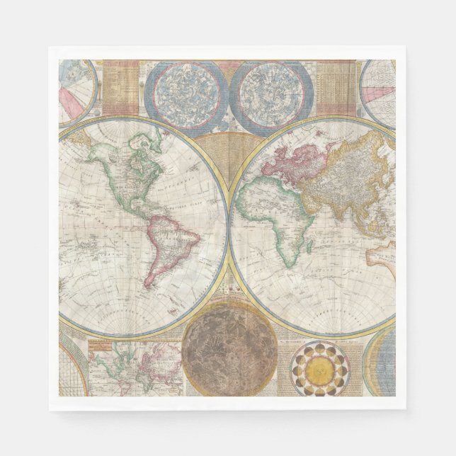 SERVIETTE JETABLE CARTE MONDIALE VINTAGE (Devant)