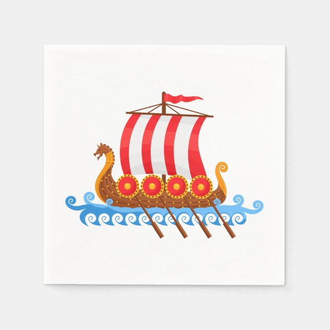 Serviette Jetable Cartoon Viking Ship (Devant)
