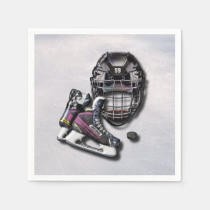 Serviette Jetable Casque De Hockey Sur Glace Avec Nom Et Numéro