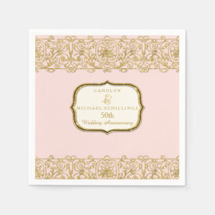 Serviette Jetable Célébration du 50e anniversaire du Mariage rose Go