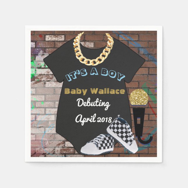 Serviette Jetable C'est un garçon Hip hop Throwback Baby shower Napk (Devant)