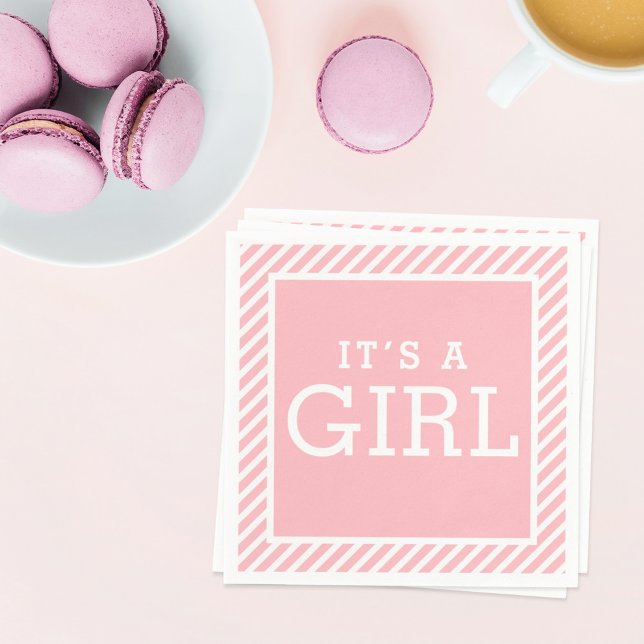 Serviette Jetable C'est une fille Baby shower moderne Blush Pink Str (Créateur téléchargé)