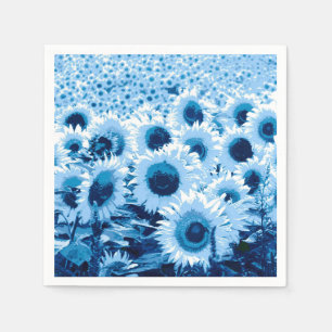 Serviette Jetable Champ de tournesols - nuances de bleu