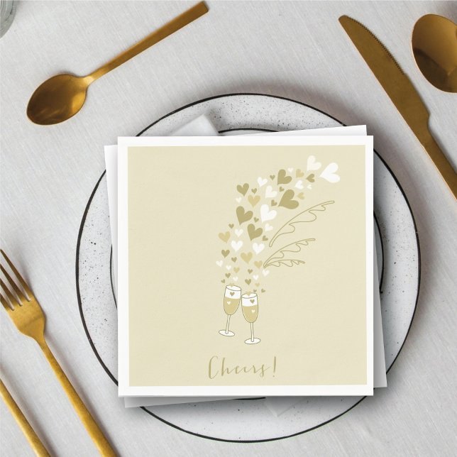 Serviette Jetable Champagne Doré Félicitations Fiançailles Mariage (Gold Champagne Cheers Engagement Wedding Party Paper Napkins @ fat_fa_tin)