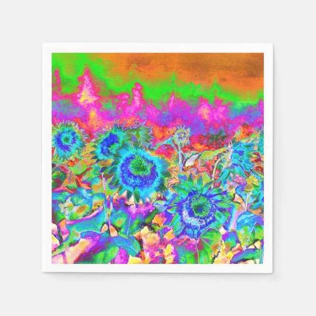 Serviette Jetable Champs de tournesol - bleu (Devant)