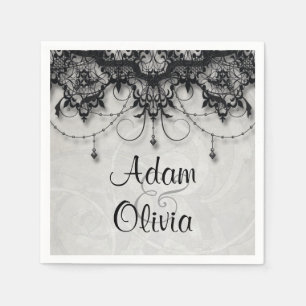Serviette Jetable Chandelier vintage en dentelle noire Monogramme Ma