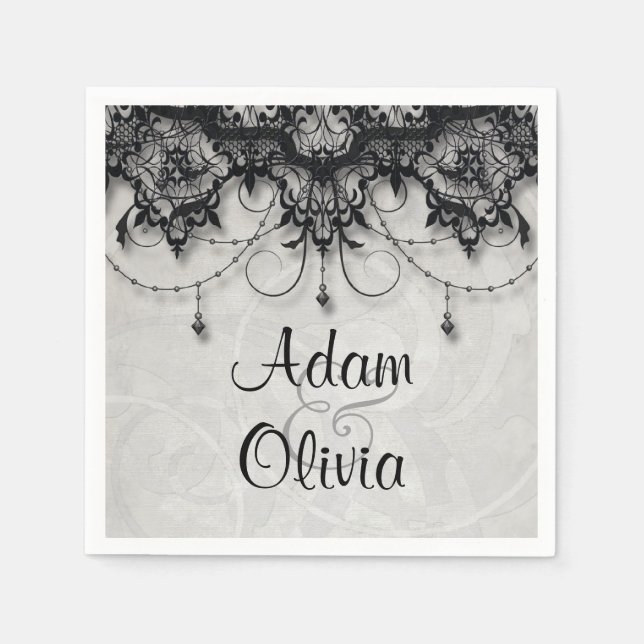 Serviette Jetable Chandelier vintage en dentelle noire Monogramme Ma (Devant)