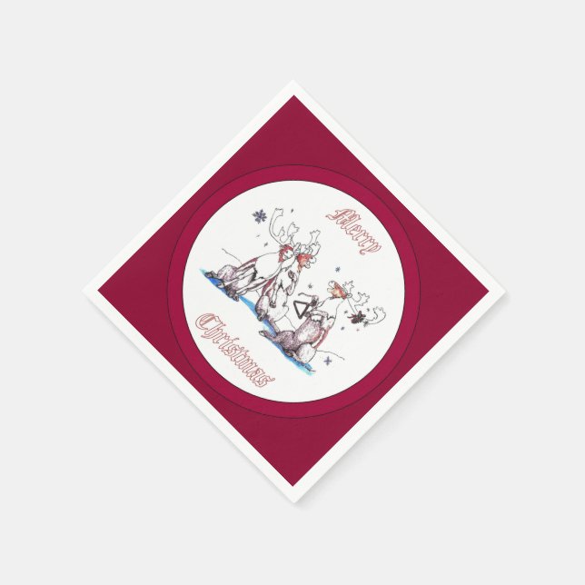 Serviette Jetable Chant Noël Caribou Vacances Conçu (Coin)