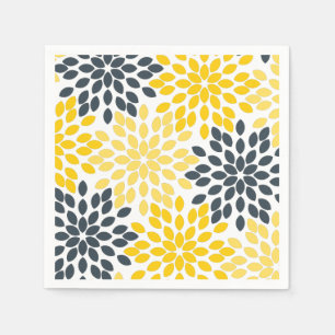Serviette Jetable Charbon jaune et gris Moderne Floral