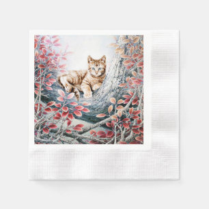 Serviette Jetable Chat chinois d'art de chat dans l'arbre