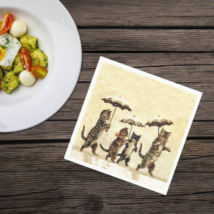 Serviette Jetable Chats vintages Parapluies Dansant Neige