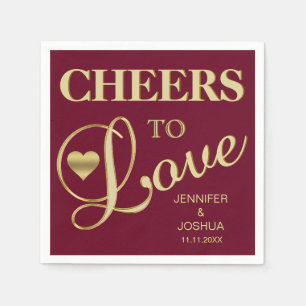 Serviette Jetable Chauffe-Burgundy pour aimer le Mariage Gold Heart