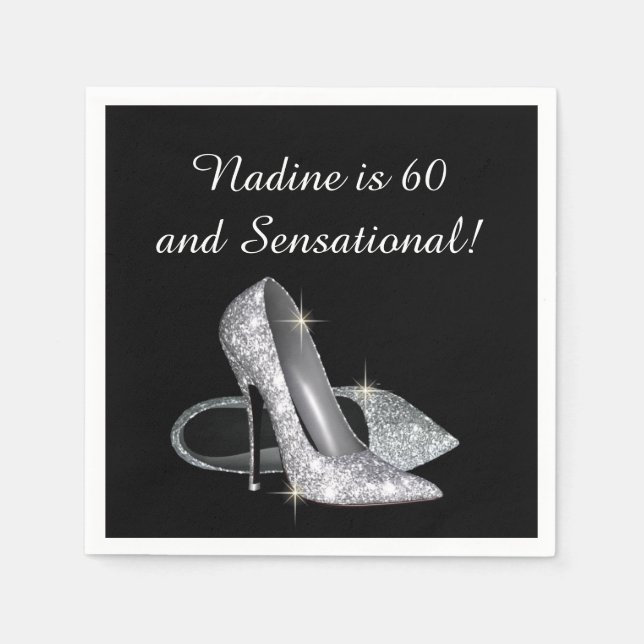 Serviette Jetable Chaussures Parties scintillant Argent Anniversaire (Devant)