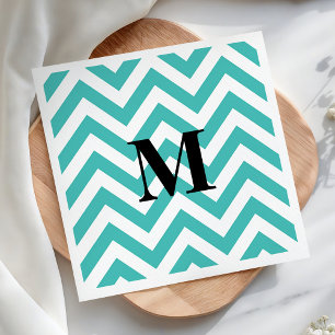 Serviette Jetable Chevron bleu avec Monogramme