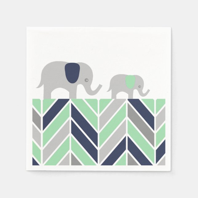 Serviette Jetable Chevron Elephants Moderne bébé Napkin (Devant)