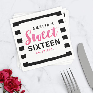 Serviette Jetable Chic Black & White Stripes Sweet 16 Anniversaire